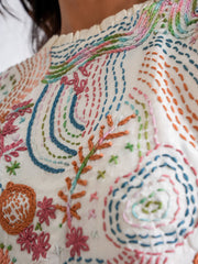 A Dreamy Hand Embroidered Tunic Top in Pure Handloom Silk - Spin Wheel