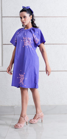 Fine Cotton A-line Dress + All Over Hand Embroidery Details - Spin Wheel