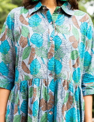 Jungle inspired Hand Block Printed Handloom Cotton Shirt Dress - Spin Wheel